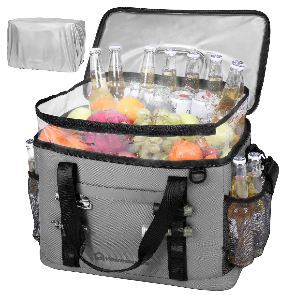 (image for) WARMOUNTS Backpack Cooler Insulated 75 Cans w/ Insulating Cover, Upgraded Leakproof Soft Cooler Backpack 2 Compartment for Camping Hiking Picnic Beach